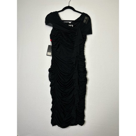 Tadashi Collection Womens Black Rouched Bodycon Dress Size L Mesh - Picture 8 of 12